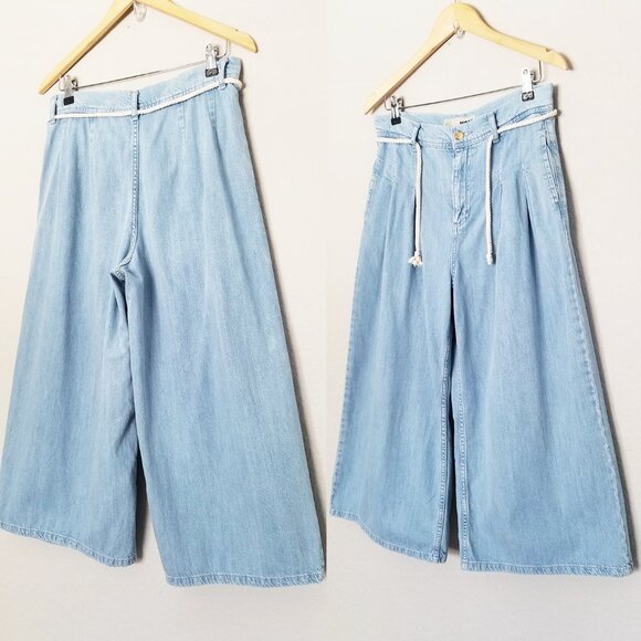 Topshop Moto Pleated Front Tie Crop Wide-leg Pants Jean Size 30 x 30 Culottes - Picture 5 of 15